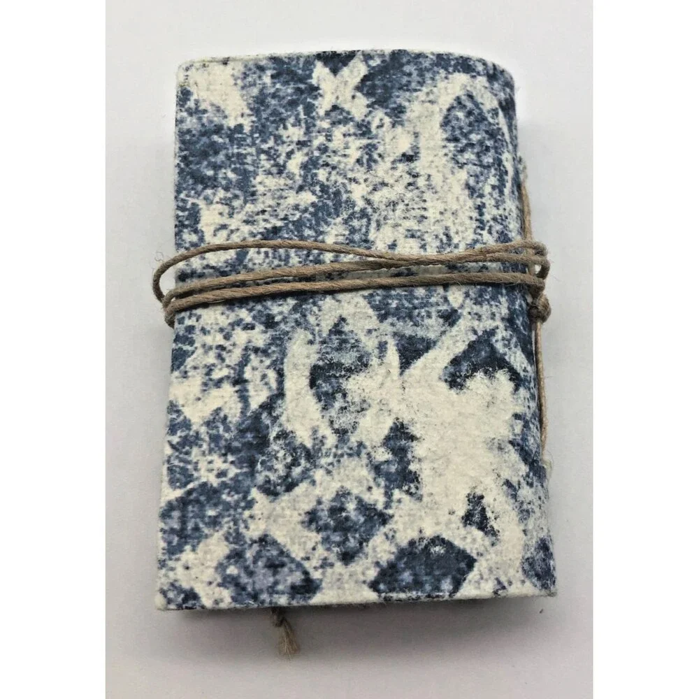 Handmade Bound Mini Paperboard Journal Blue White Twine Tie Blank Inserts 3x2”